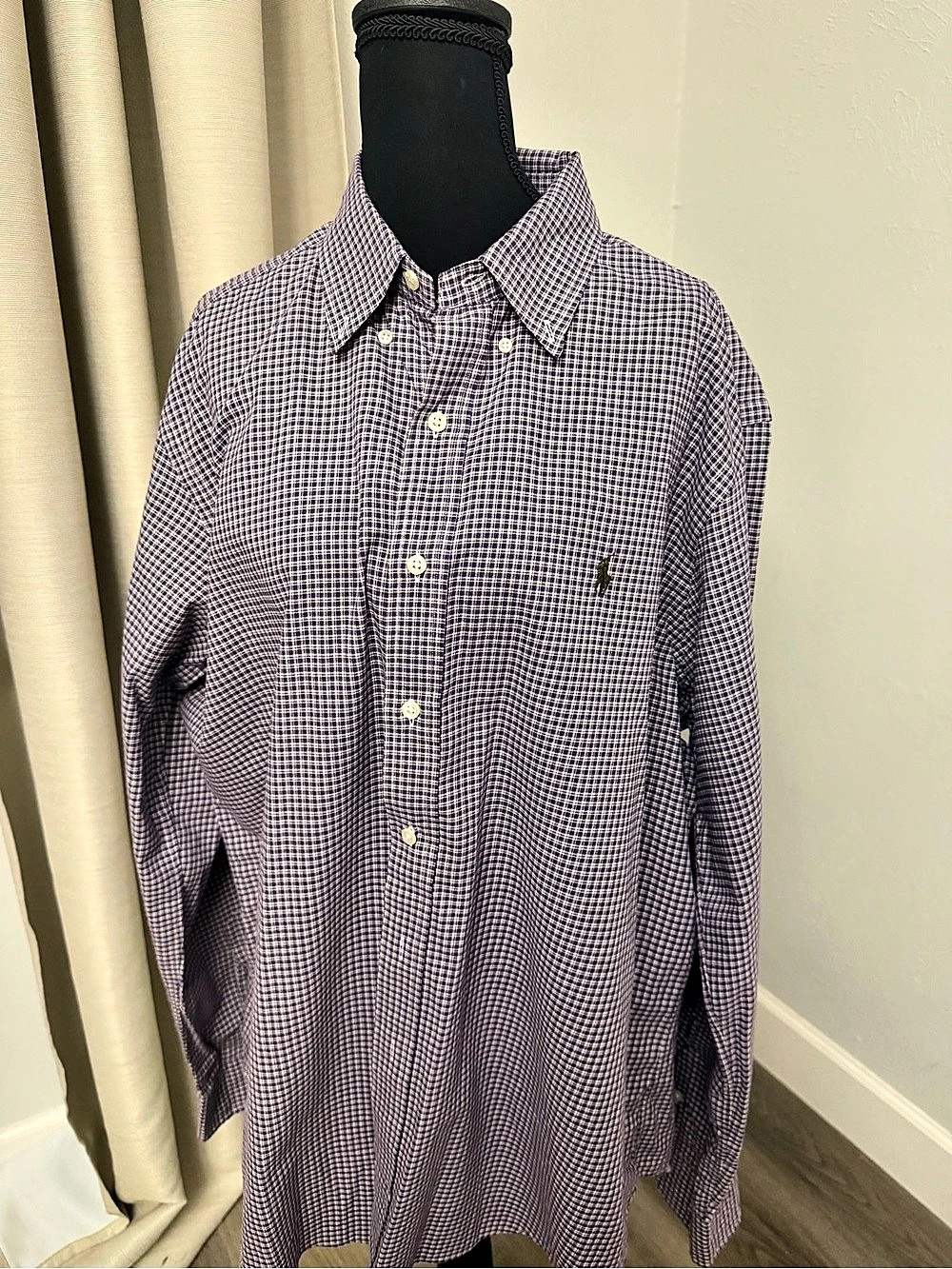 Ralph Lauren Classic Fit Men's Plaid Button Down Purple & White XL